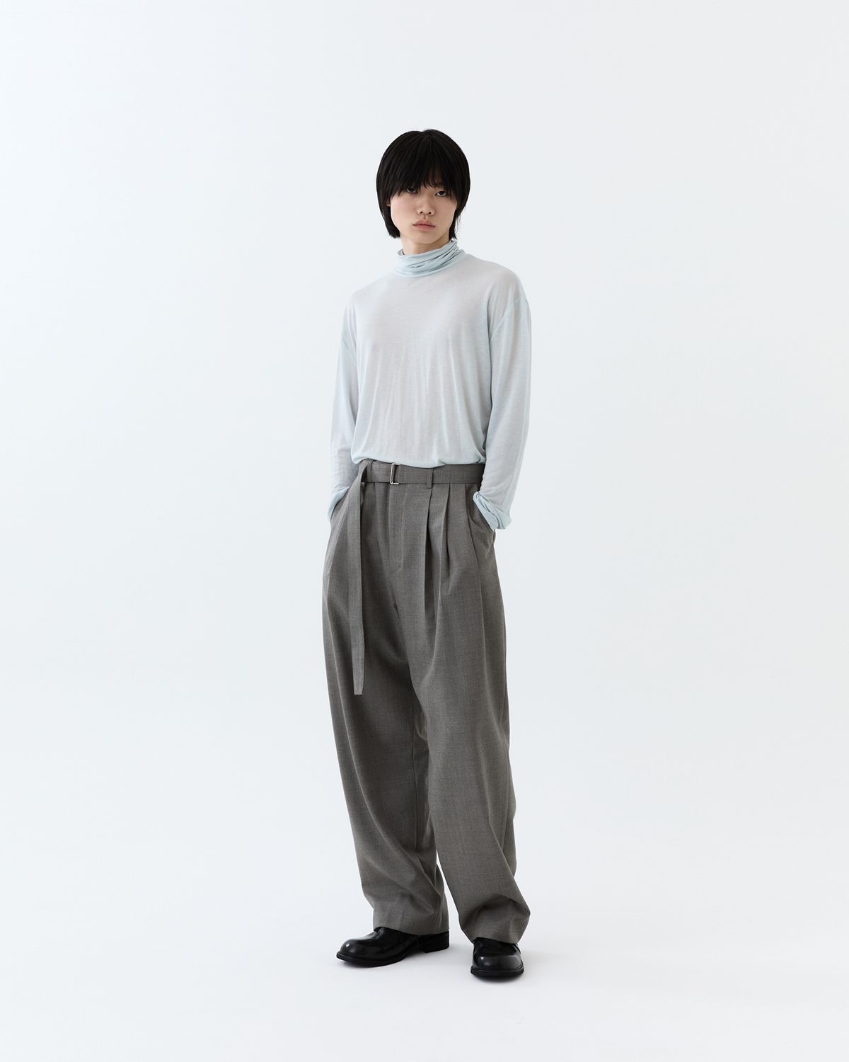 디앤드퀘스천(THEENDQUESTION) Wool belt tuck pants / BROWN