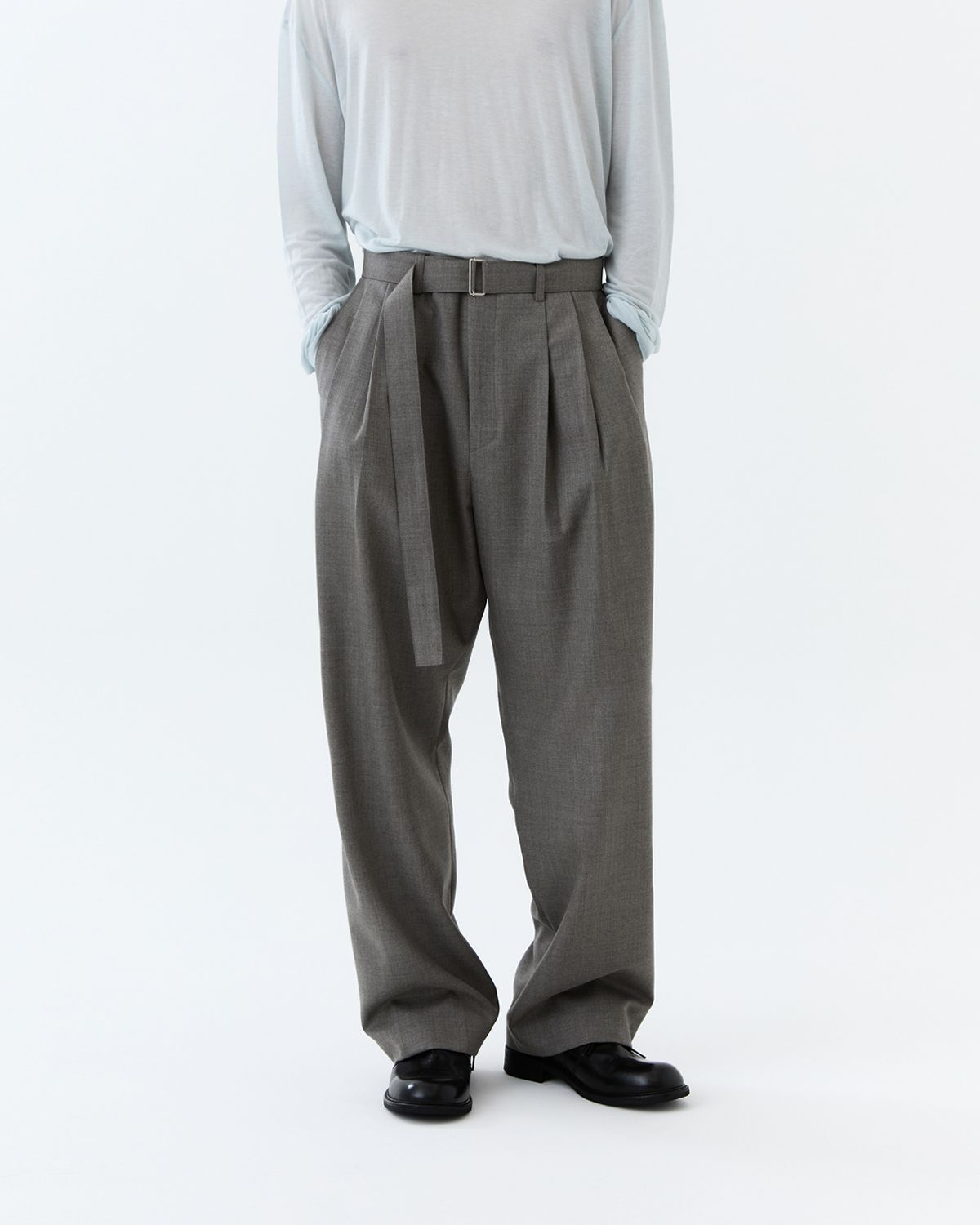 디앤드퀘스천(THEENDQUESTION) Wool belt tuck pants / BROWN