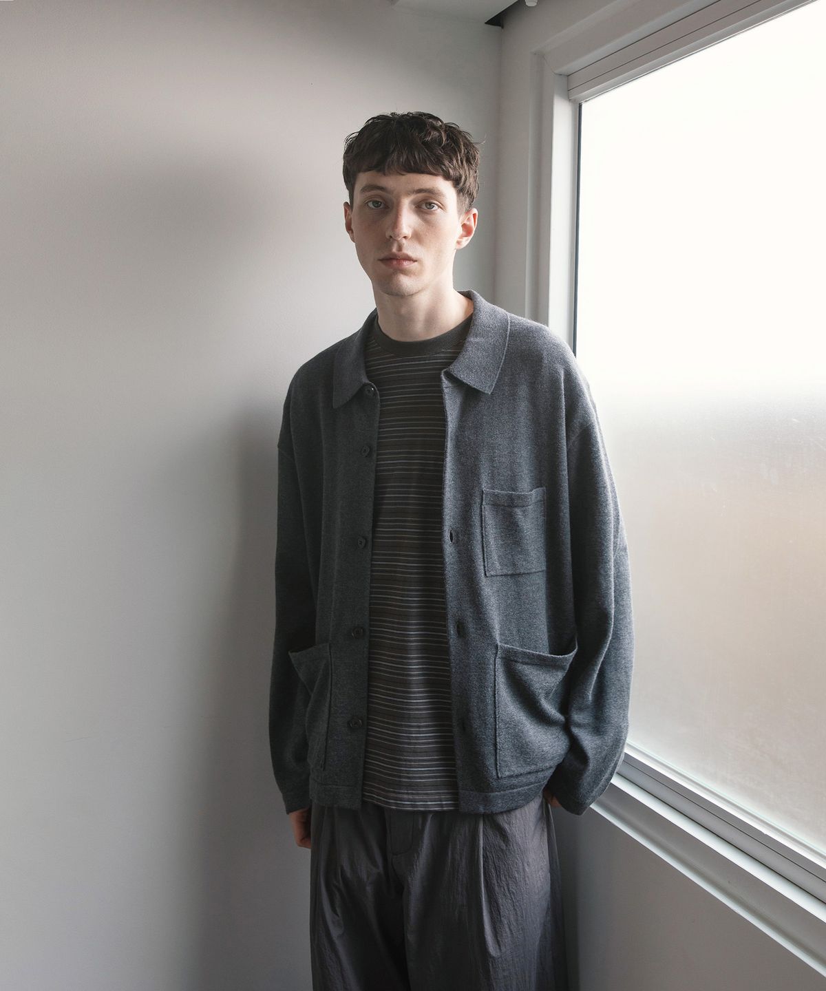 어나더 오피스(ANOTHER OFFICE) Knitted Coverall Jacket (Heather charcoal)
