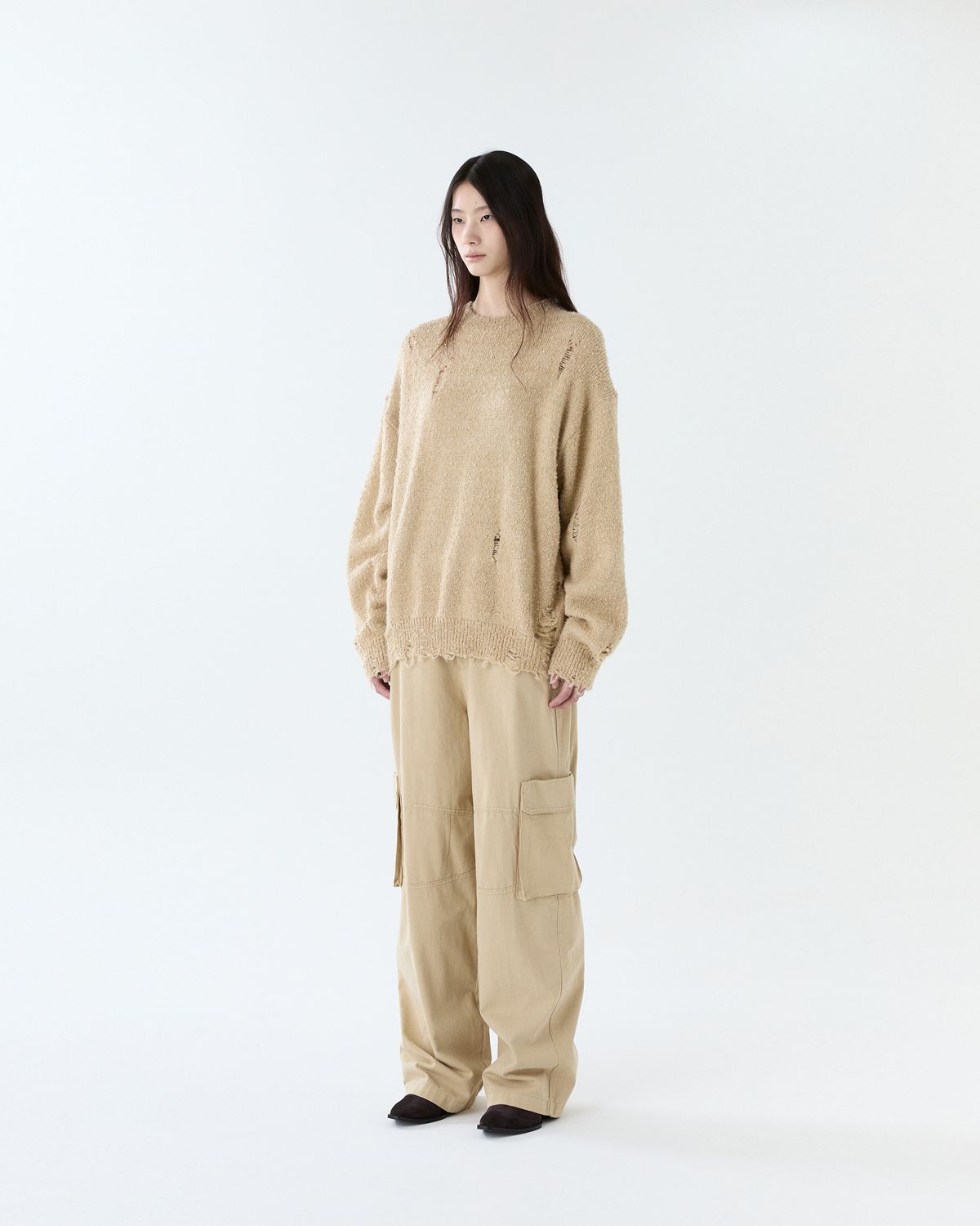 디앤드퀘스천(THEENDQUESTION) Washed cotton cargo pants / BEIGE