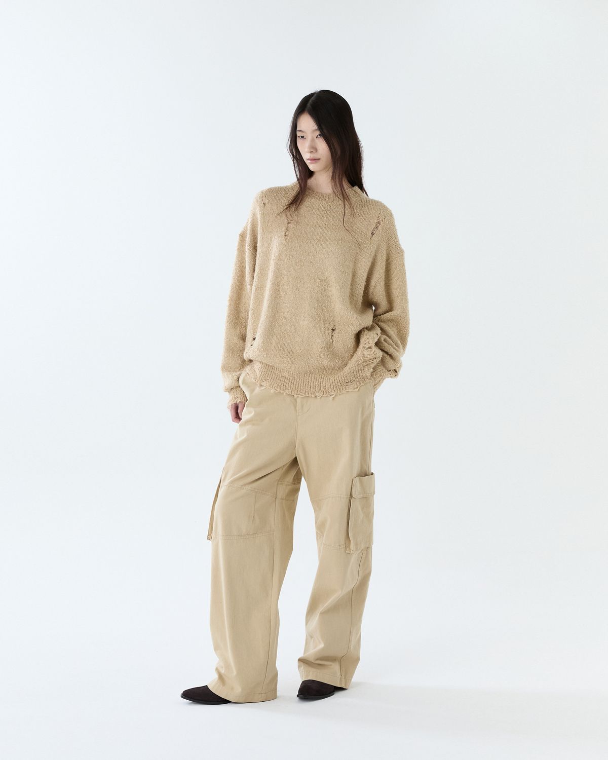 디앤드퀘스천(THEENDQUESTION) Washed cotton cargo pants / BEIGE