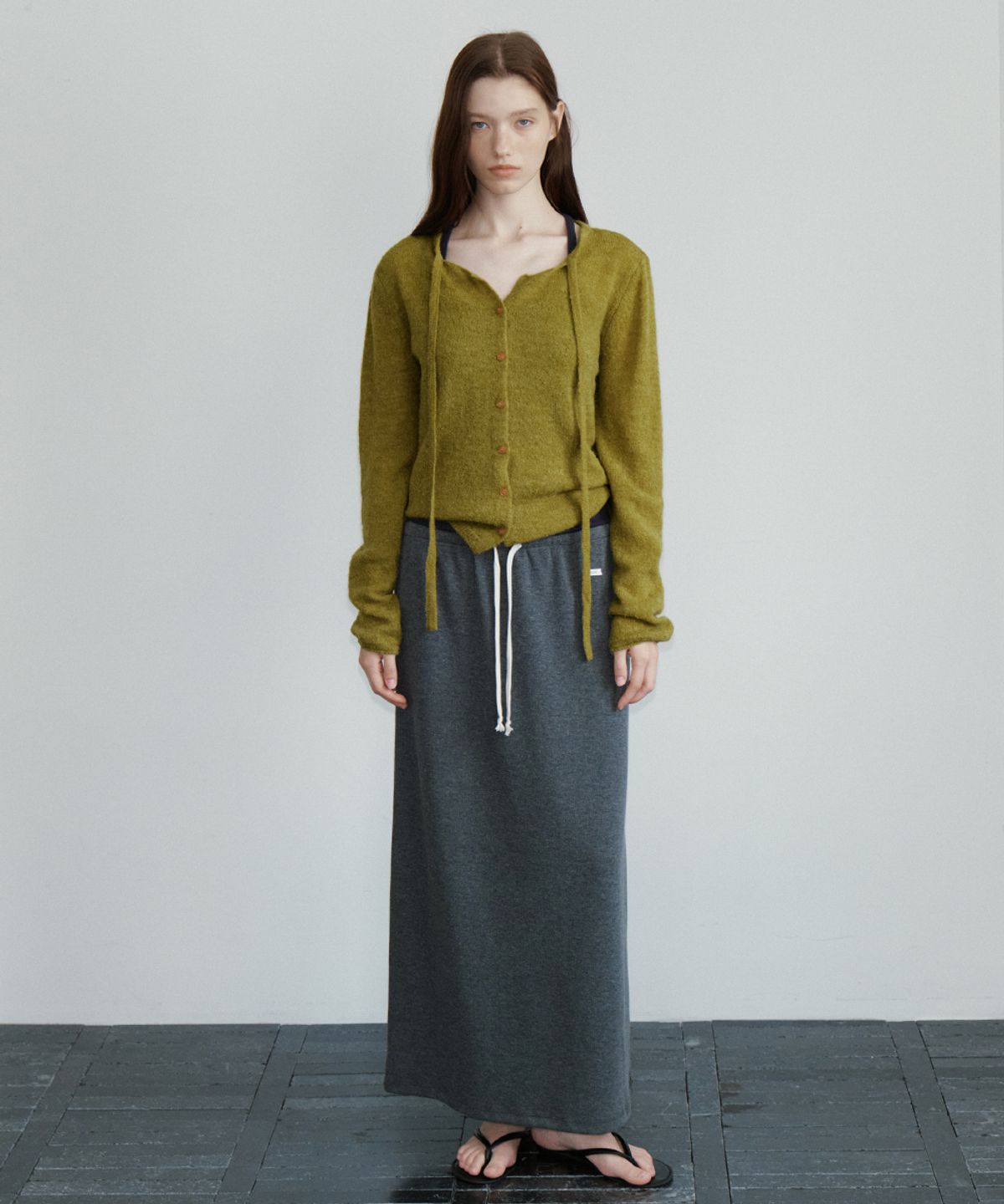 프리버07(FRIVER07) Ribbon alpaca knit cardigan [FRFA02CD04]_Olive