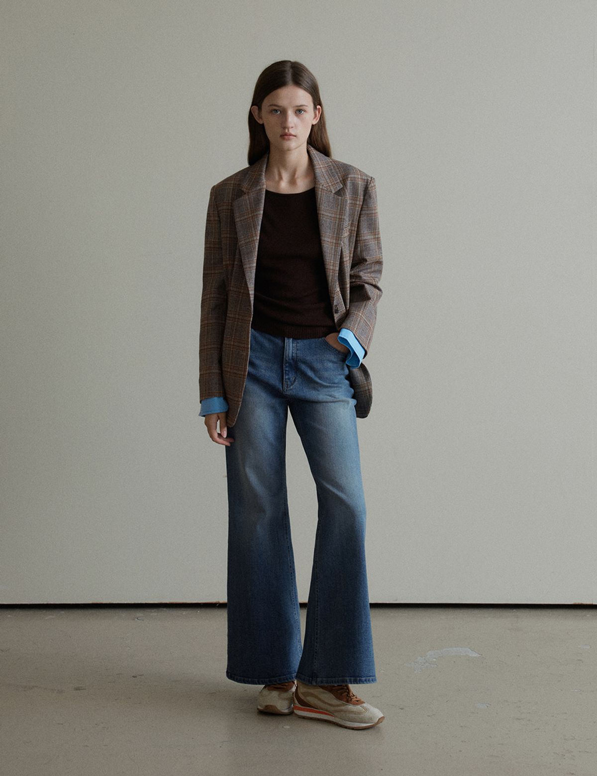더엘로(THEELO) Panel check jacket (Brown)
