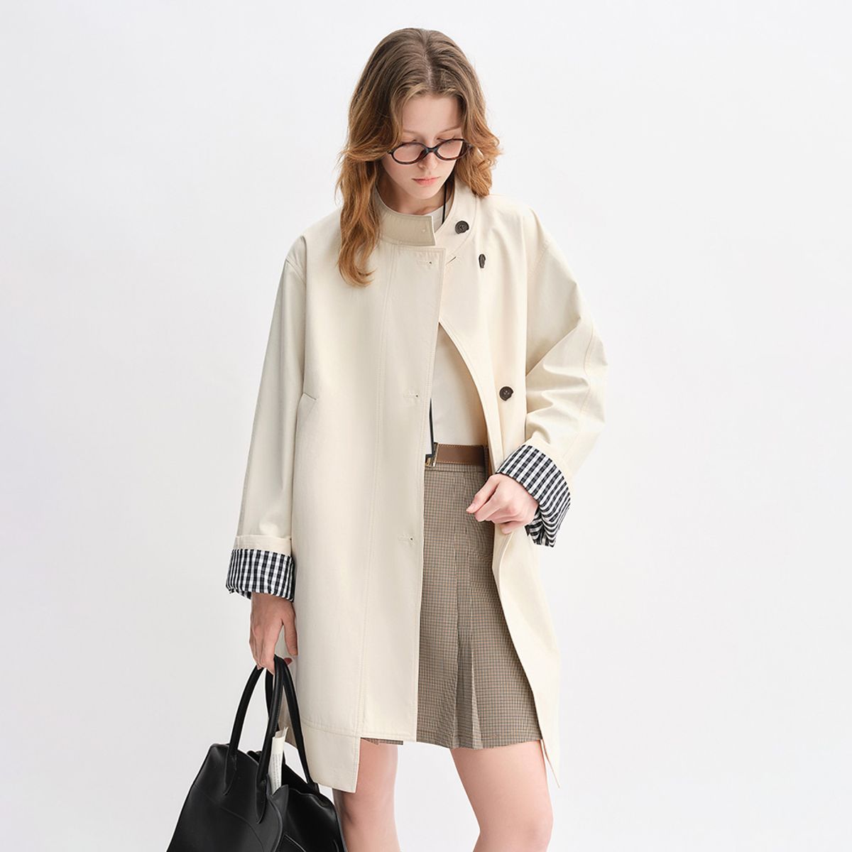 에이앤레이(AEIREI) AR_Plaid cuffs half trench coat_2color