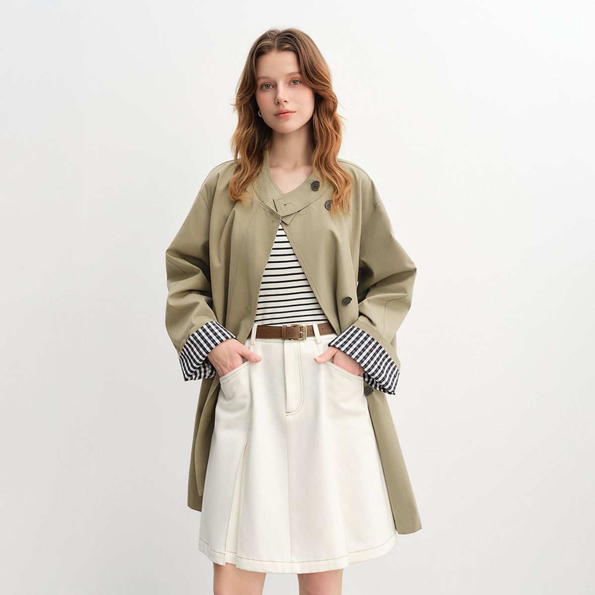 에이앤레이(AEIREI) AR_Plaid cuffs half trench coat_2color