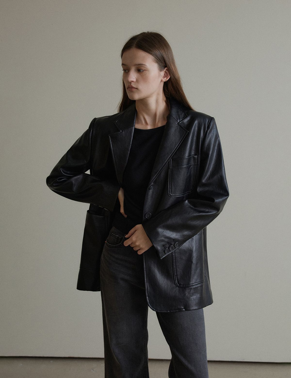 더엘로(THEELO) Leather Single Jacket (Black)