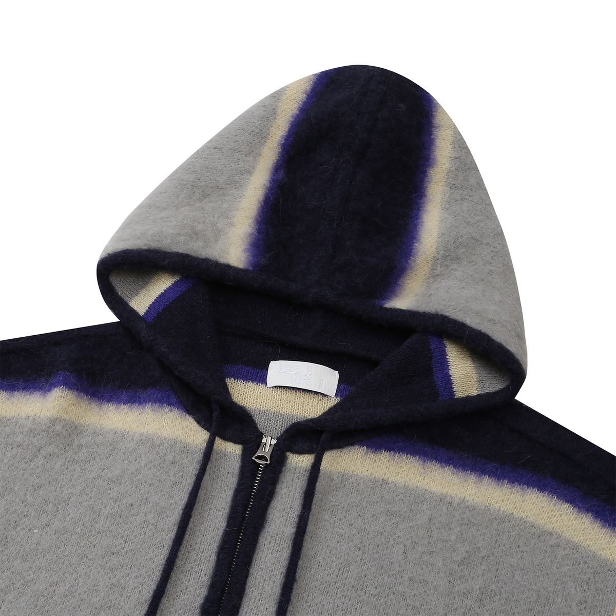이이이알알알(EEERRR) EEERRR Stripe brushed wool knit hoodie zip-up (Navy)