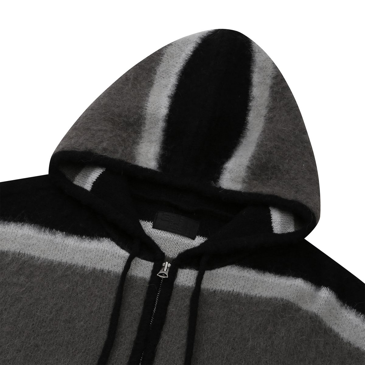 이이이알알알(EEERRR) EEERRR Stripe brushed wool knit hoodie zip-up (Black)
