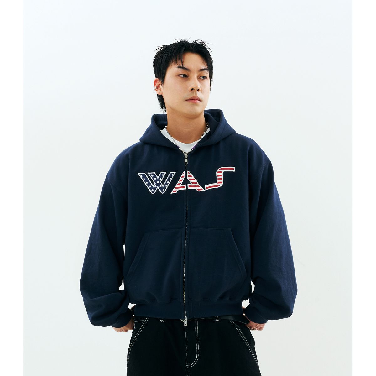 워즈(WAS) WAS 성조기 후드 집업 (네이비)
