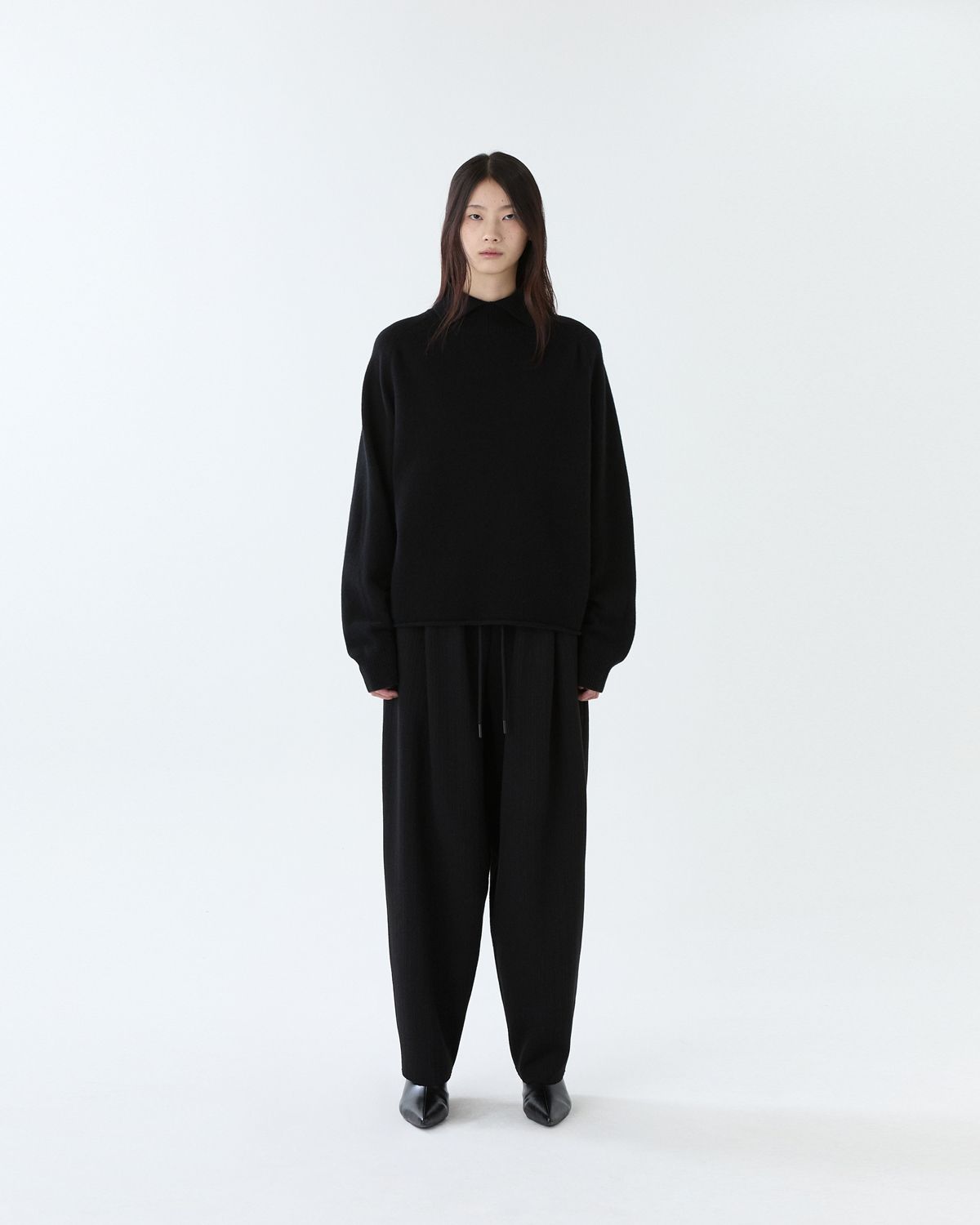 디앤드퀘스천(THEENDQUESTION) Knit tuck wide pants / BLACK