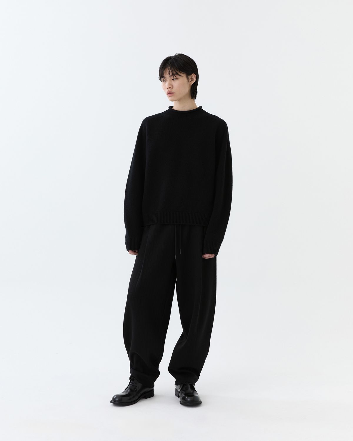 디앤드퀘스천(THEENDQUESTION) Knit tuck wide pants / BLACK