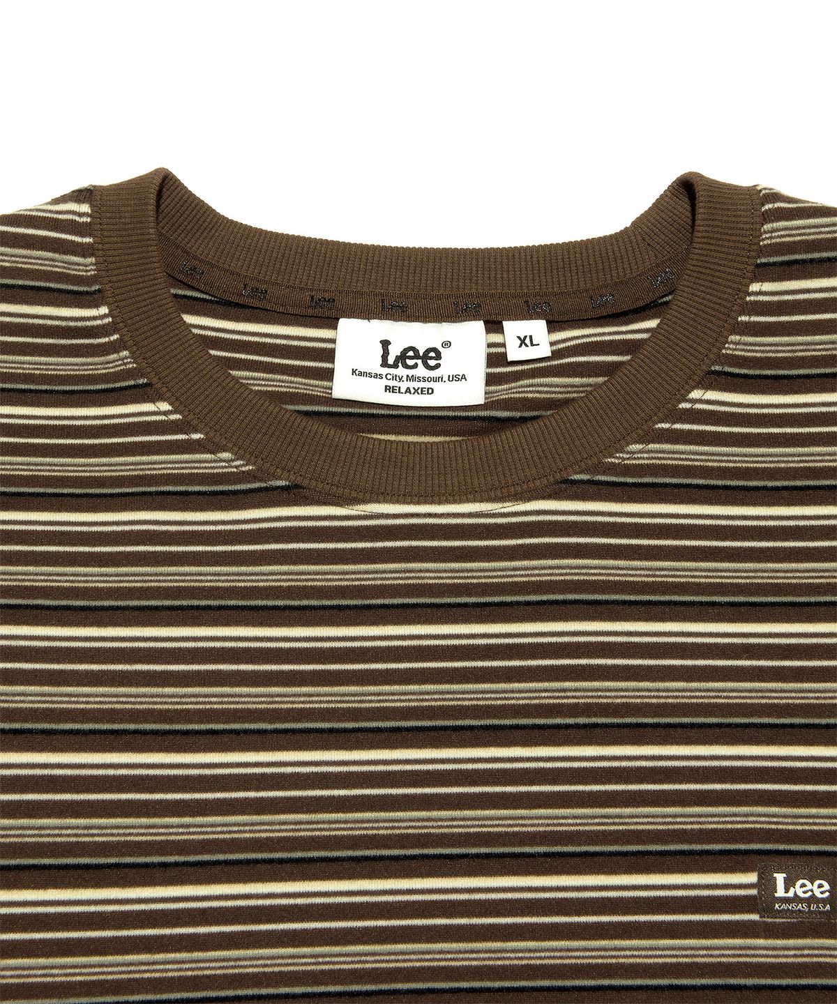 리(LEE) 소프트 플리스 스트라이프 티셔츠 브라운