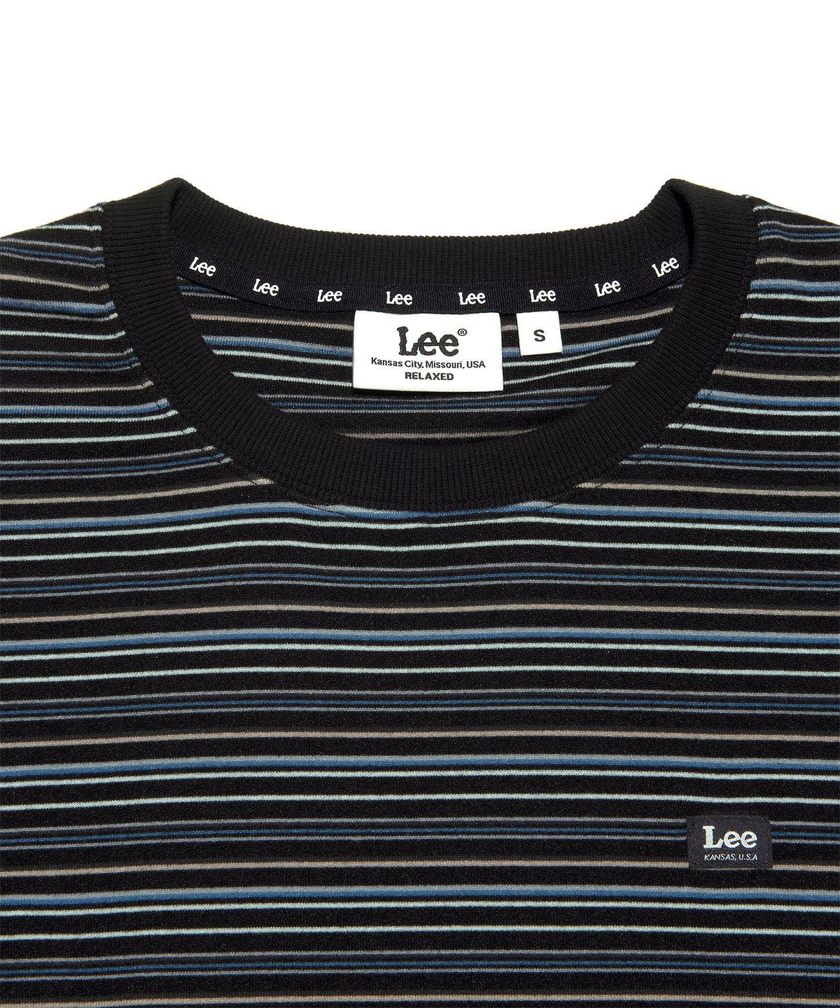 리(LEE) 소프트 플리스 스트라이프 티셔츠 블랙