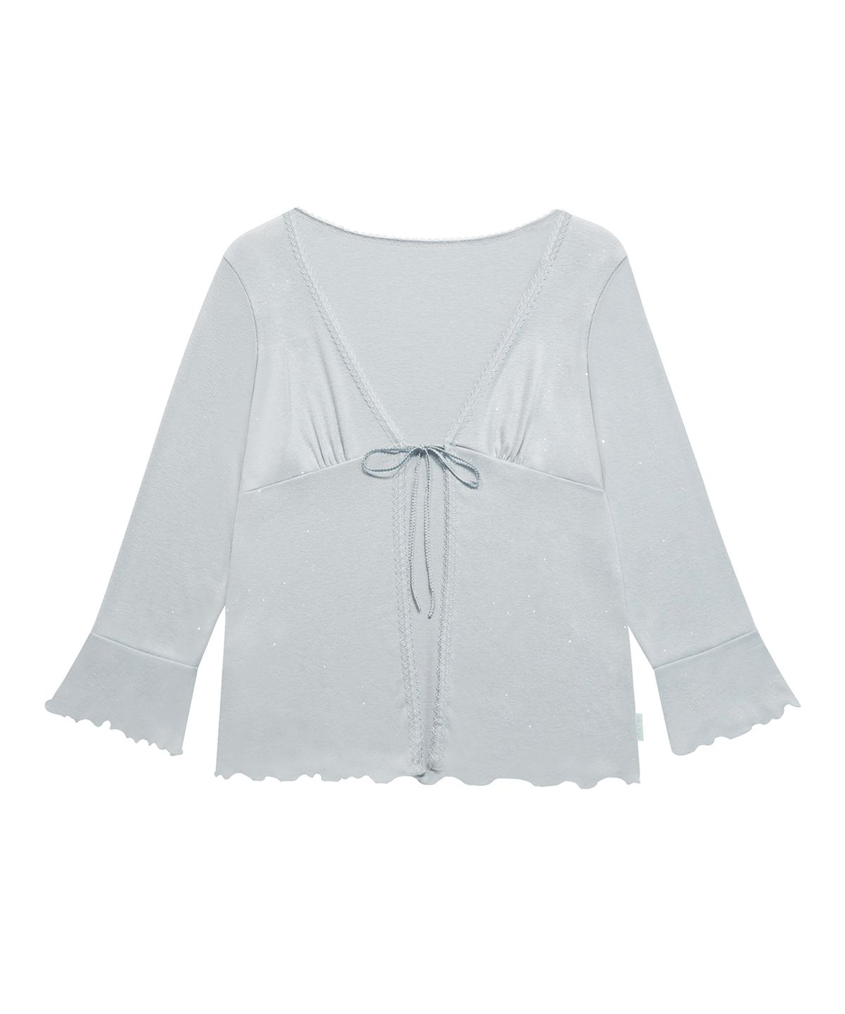 미레코(MIRECO) RIBBON GLITTER LACE CARDIGAN SKYBLUE