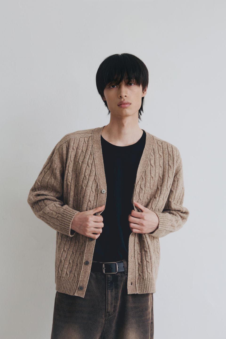 MUSINSA公式 | NODU ケーブルサドルクロップカーディガン[ベージュ]