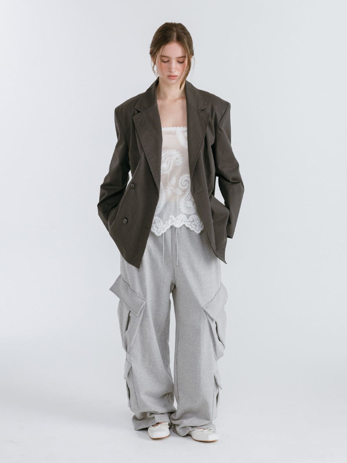 모이페어(MOIFAIRE) DOUBLE CARGO SWEATPANTS / GREY
