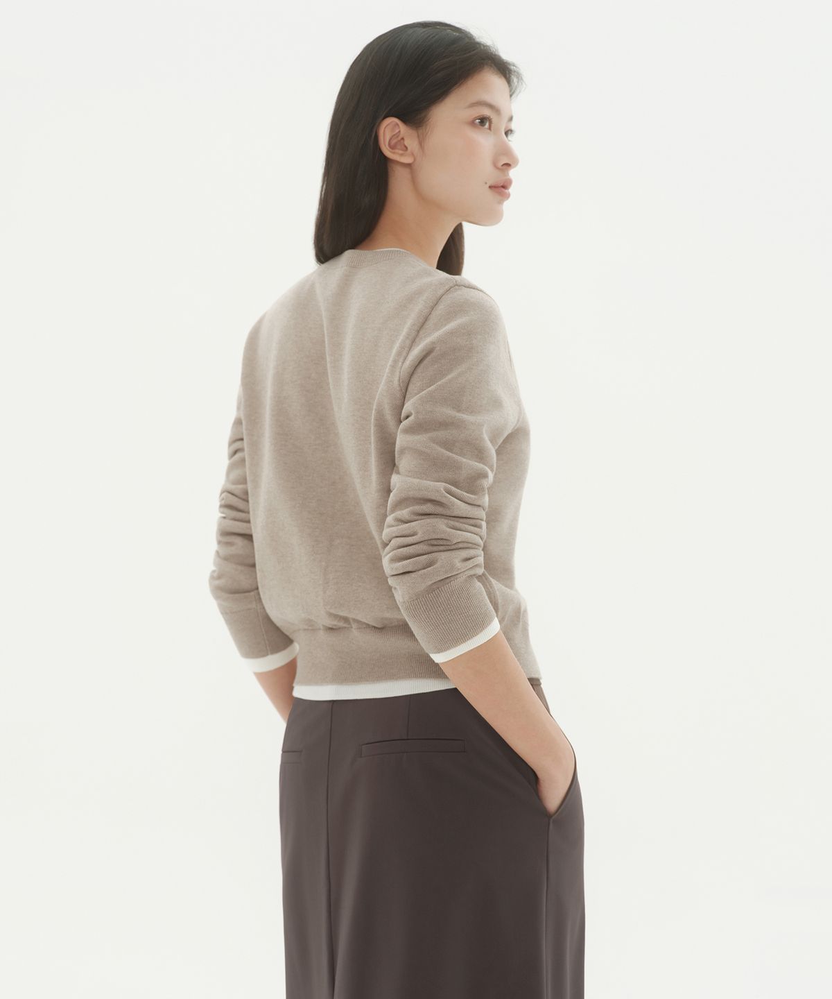 무신사 스탠다드 우먼(MUSINSA STANDARD WOMAN) 우먼즈 워셔블 수피마 코튼 라운드 넥 가디건 [헤더 라이트 베이지]