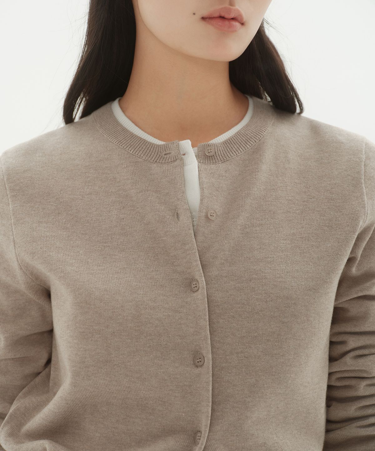 무신사 스탠다드 우먼(MUSINSA STANDARD WOMAN) 우먼즈 워셔블 수피마 코튼 라운드 넥 가디건 [헤더 라이트 베이지]