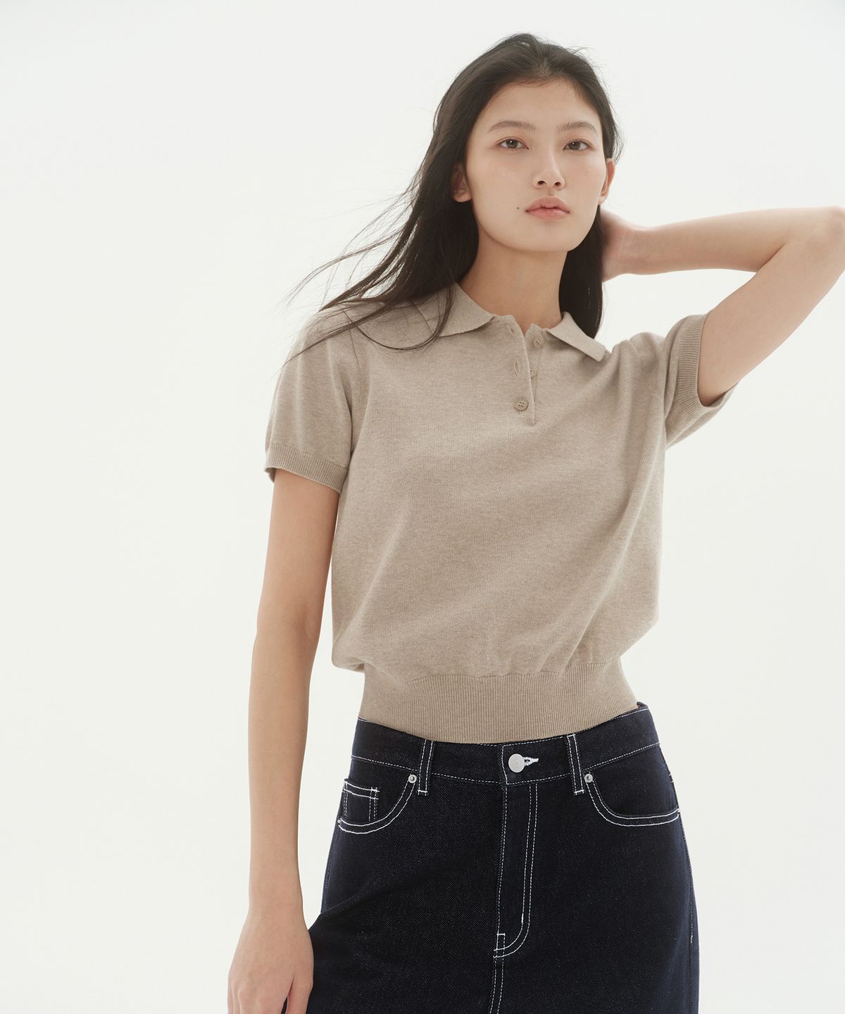 무신사 스탠다드 우먼(MUSINSA STANDARD WOMAN) 우먼즈 워셔블 수피마 코튼 니티드 폴로 셔츠 [헤더 라이트 베이지]