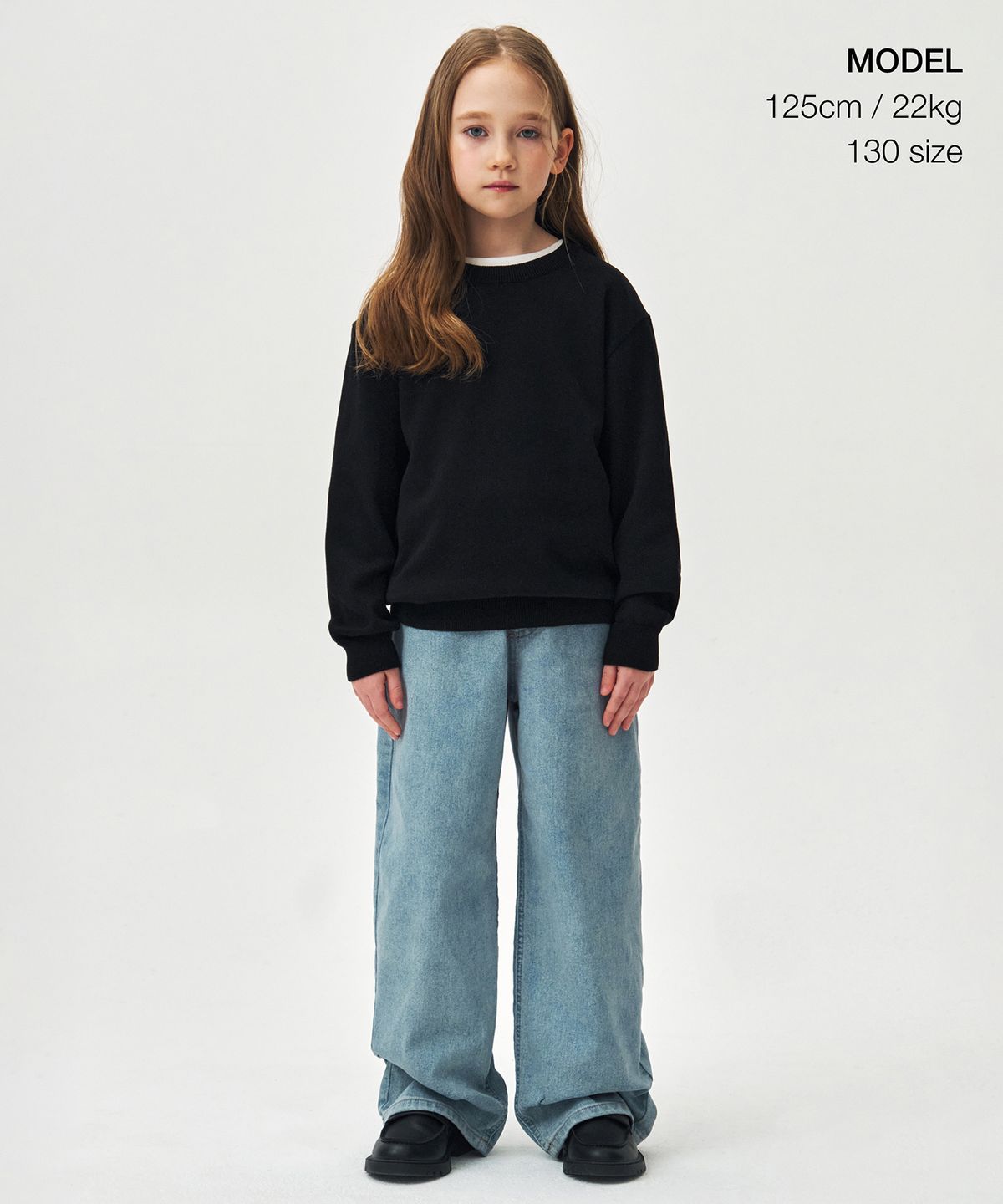 무신사 스탠다드 키즈(MUSINSA STANDARD KIDS) 워셔블 수피마 코튼 크루 넥 니트 [블랙]