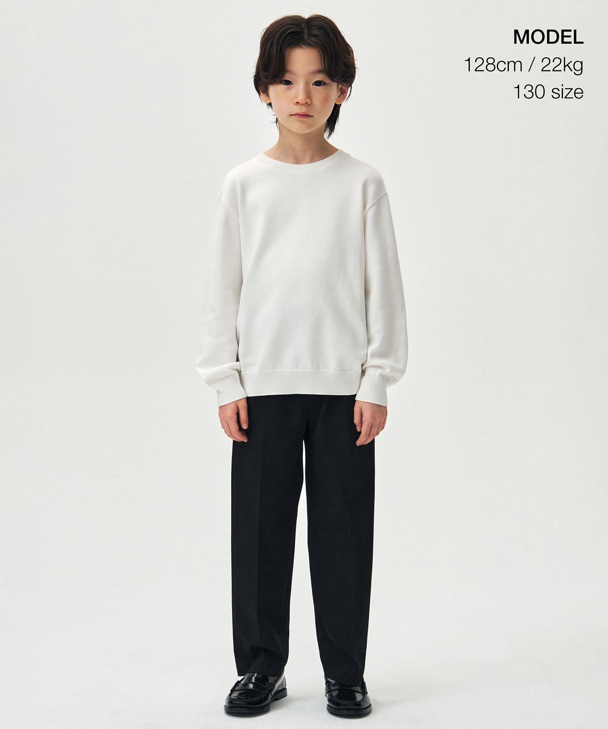 무신사 스탠다드 키즈(MUSINSA STANDARD KIDS) 워셔블 수피마 코튼 크루 넥 니트 [아이보리]