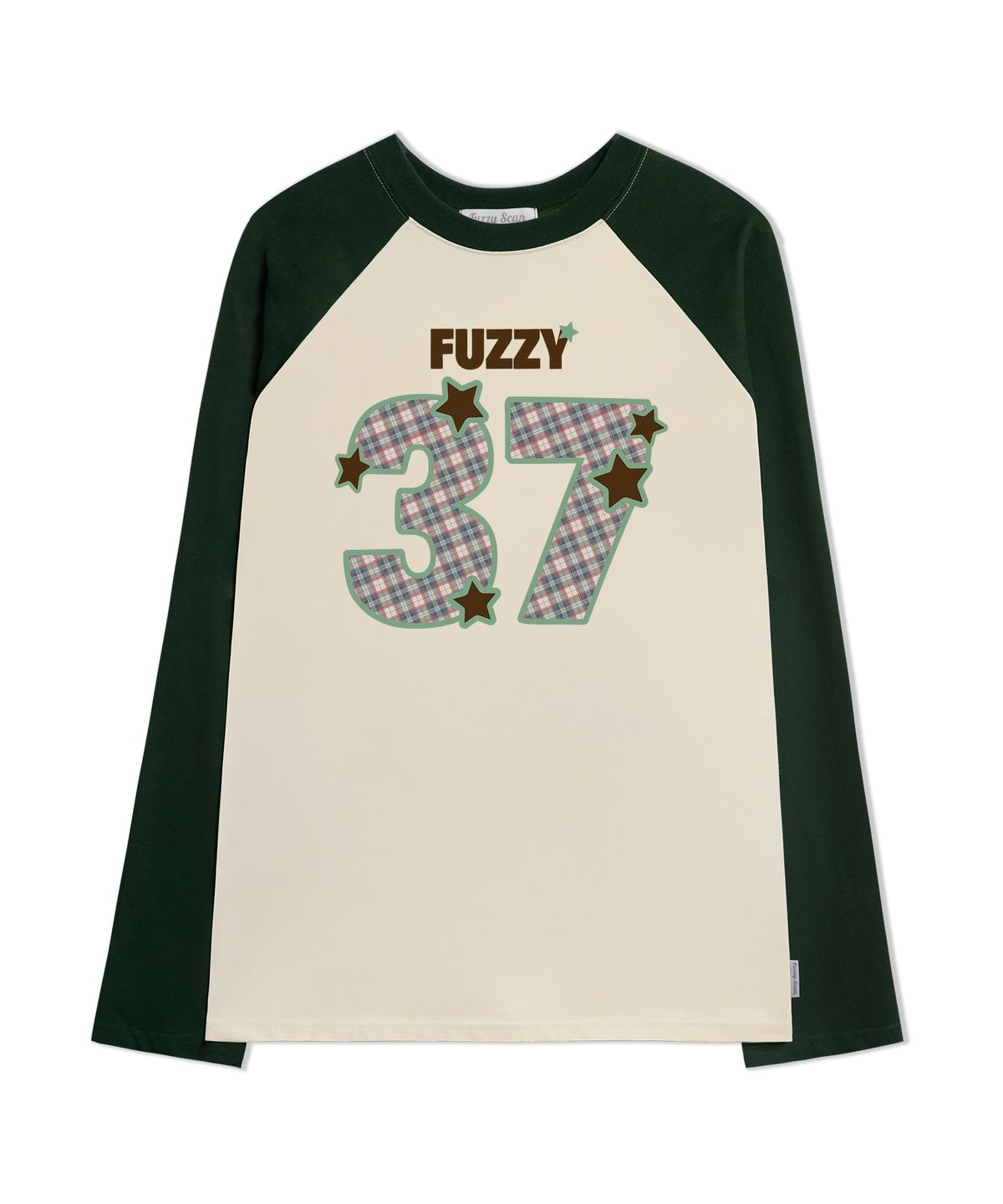 퍼지스캔(FUZZY SCAN) 플레이드 스타  레글런 배색 롱슬리브 3color