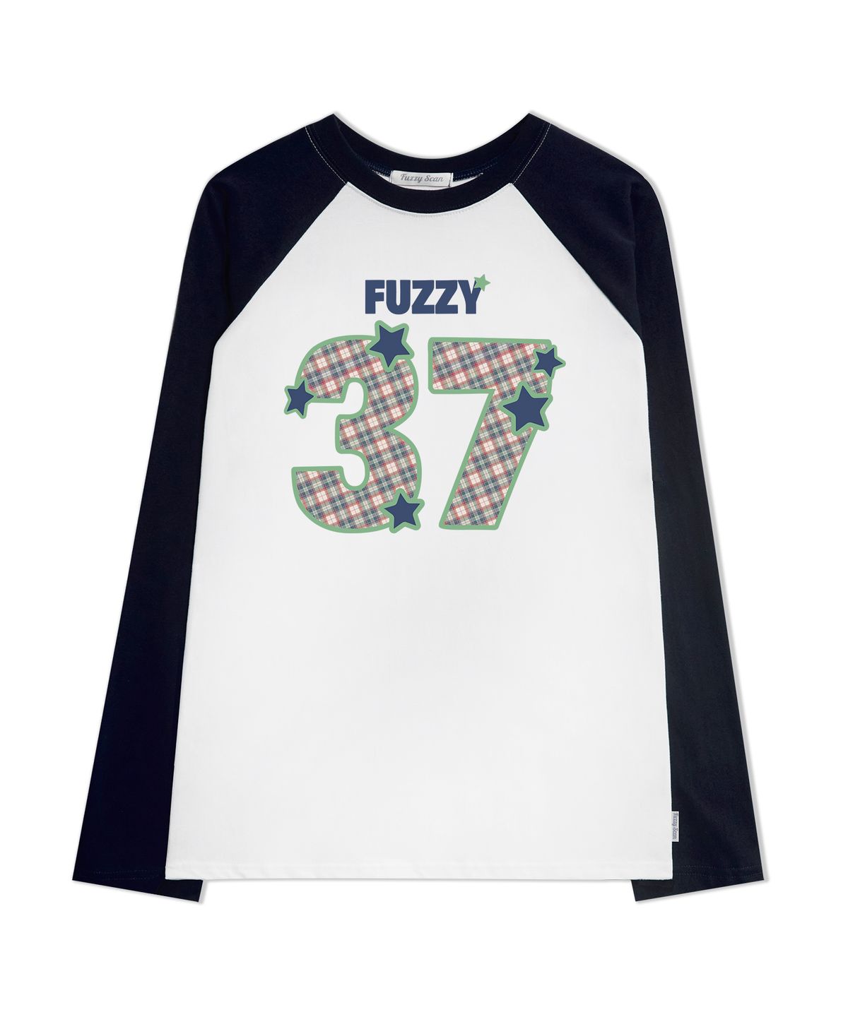 퍼지스캔(FUZZY SCAN) 플레이드 스타  레글런 배색 롱슬리브 3color