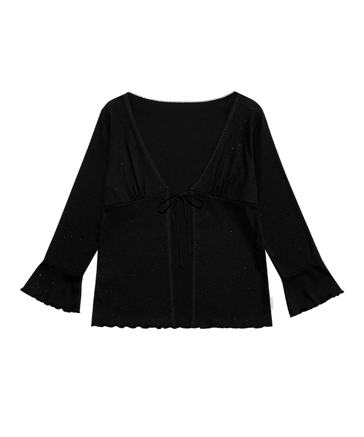 미레코(MIRECO) RIBBON GLITTER LACE CARDIGAN BLACK