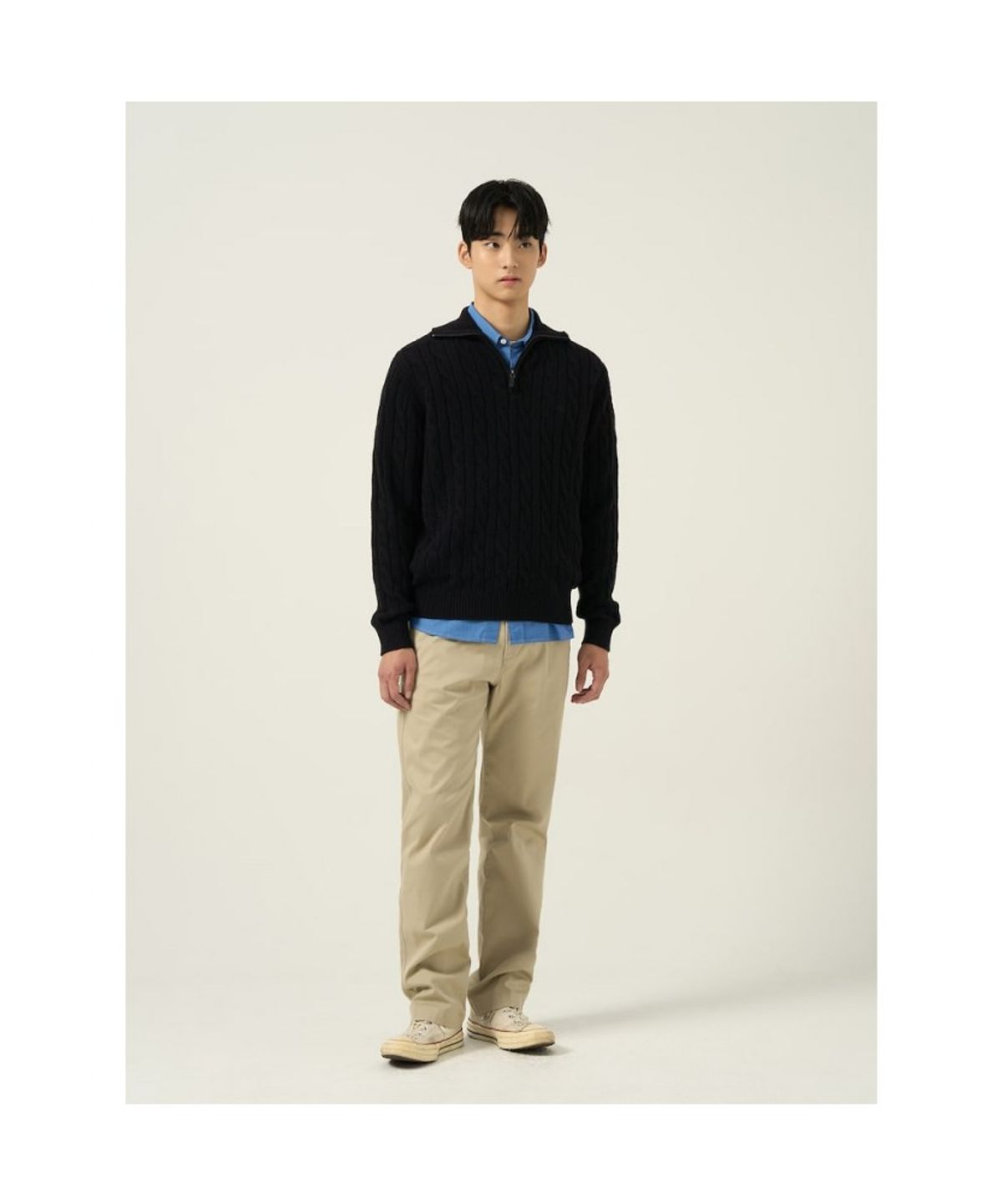 빈폴 멘(BEANPOLE MEN) 케이블 반집업 니트  블랙