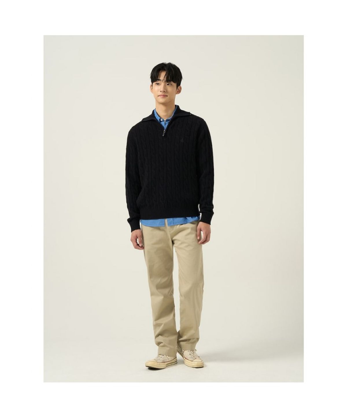 빈폴 멘(BEANPOLE MEN) 케이블 반집업 니트  블랙