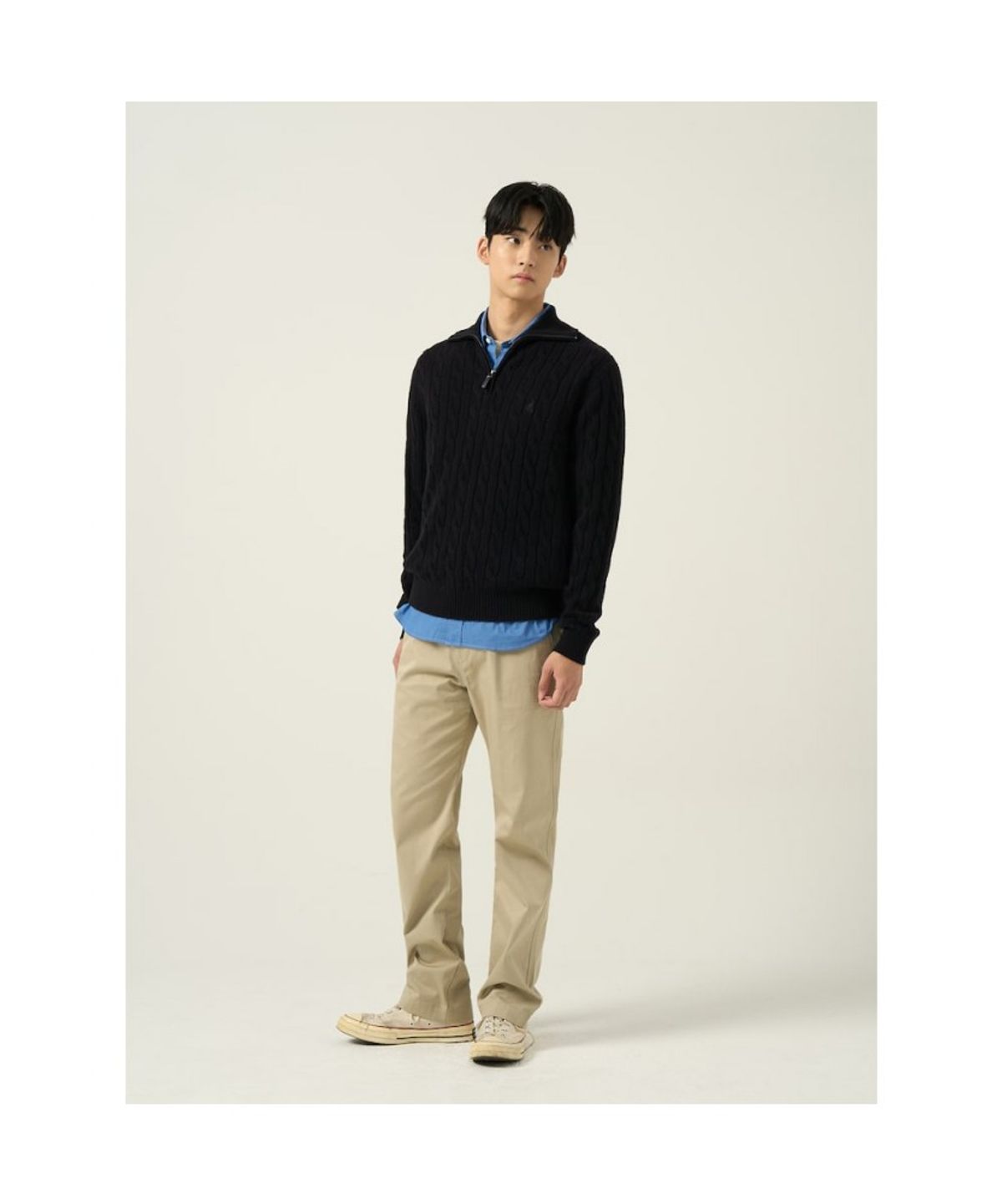 빈폴 멘(BEANPOLE MEN) 케이블 반집업 니트  블랙