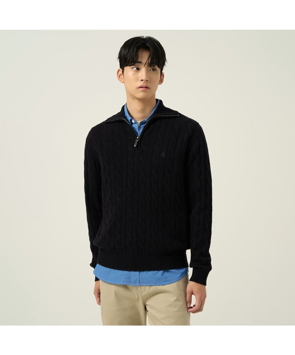 빈폴 멘(BEANPOLE MEN) 케이블 반집업 니트  블랙