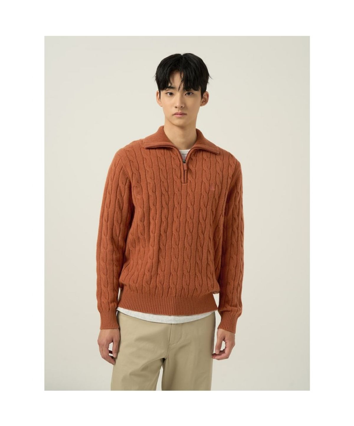 빈폴 멘(BEANPOLE MEN) 케이블 반집업 니트  오렌지