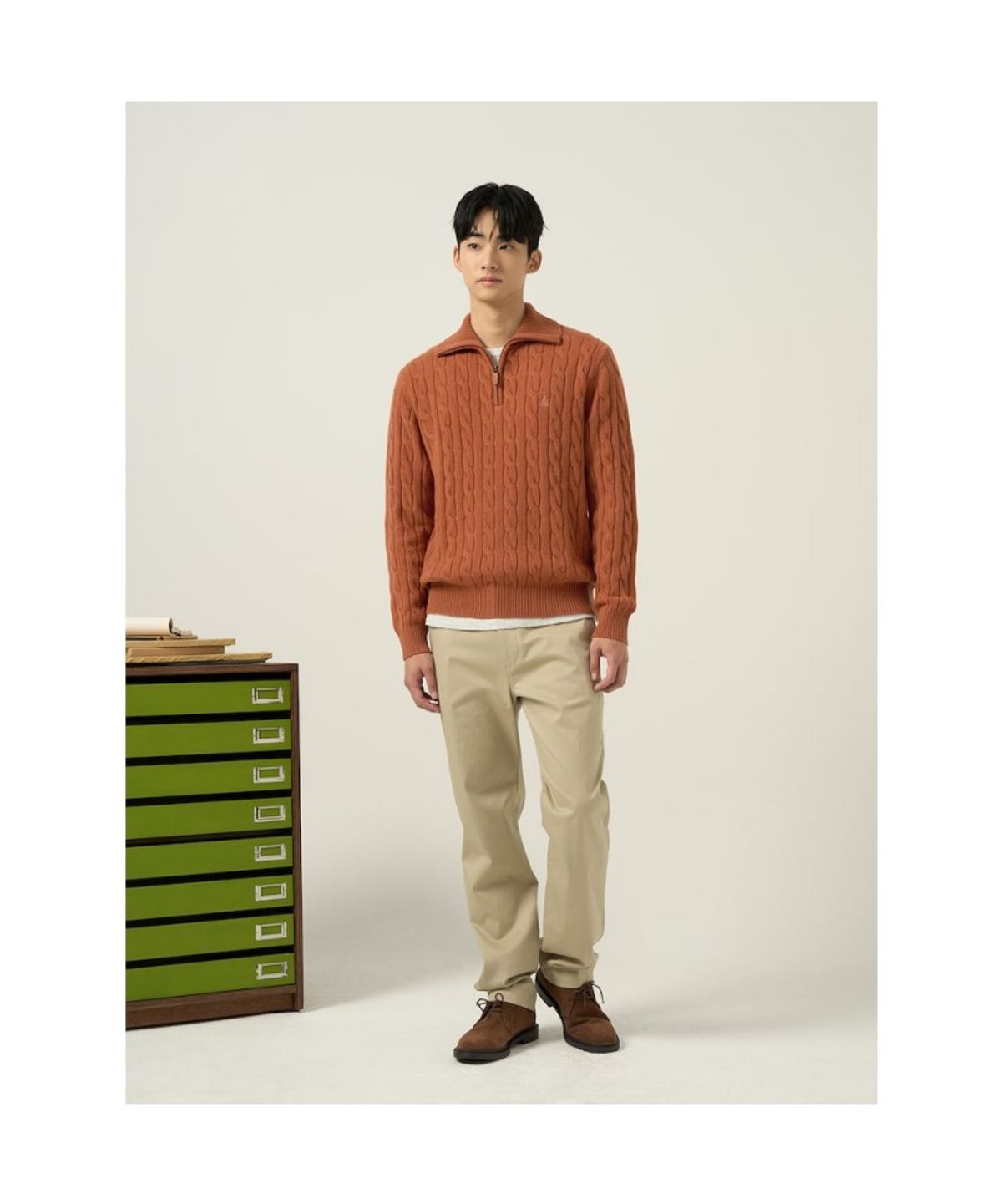 빈폴 멘(BEANPOLE MEN) 케이블 반집업 니트  오렌지