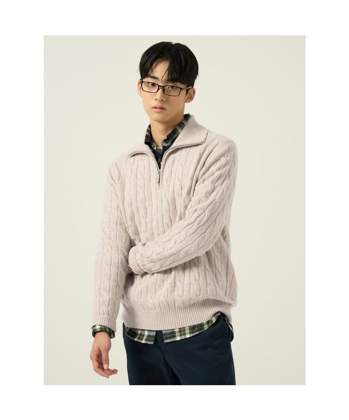 빈폴 멘(BEANPOLE MEN) 케이블 반집업 니트  베이지