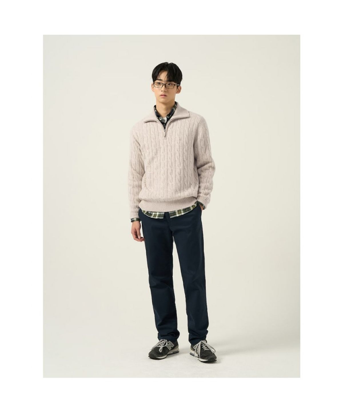 빈폴 멘(BEANPOLE MEN) 케이블 반집업 니트  베이지