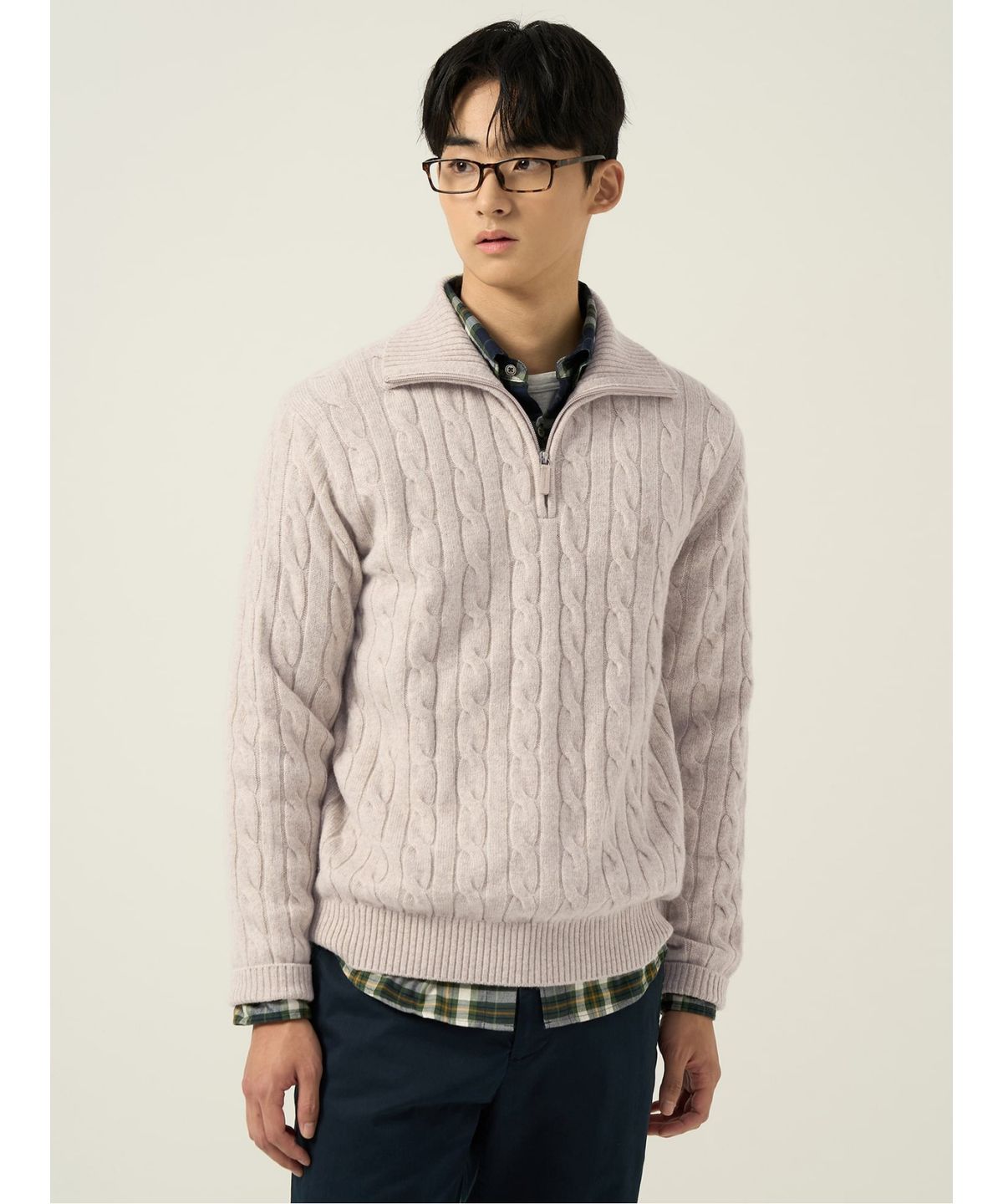 빈폴 멘(BEANPOLE MEN) 케이블 반집업 니트  베이지