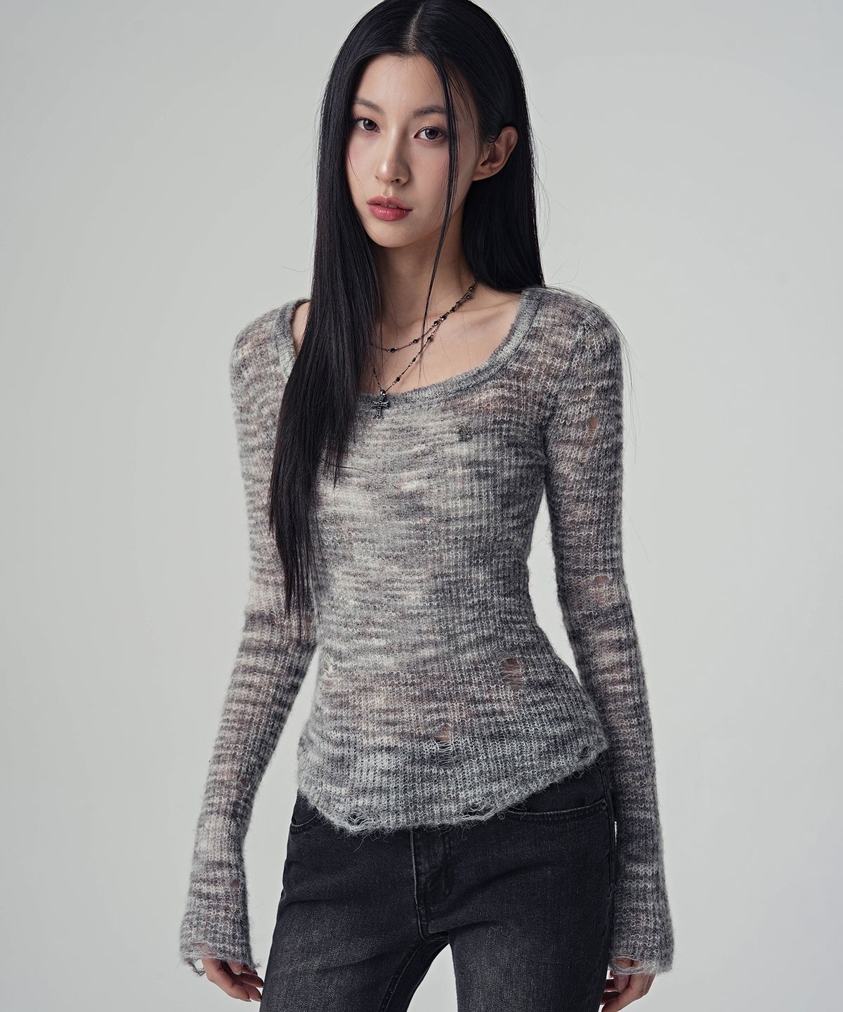 어반드레스(AVANDRESS) Multi Demage Scoop Knit_2Colors