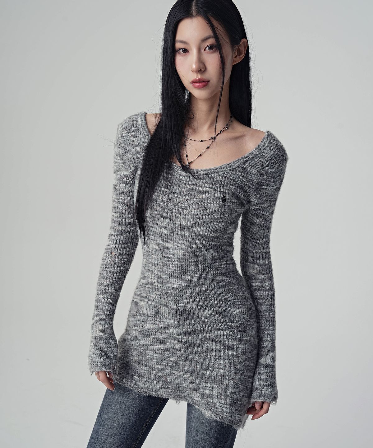 어반드레스(AVANDRESS) Multi Demage Scoop Long Knit_2Colors