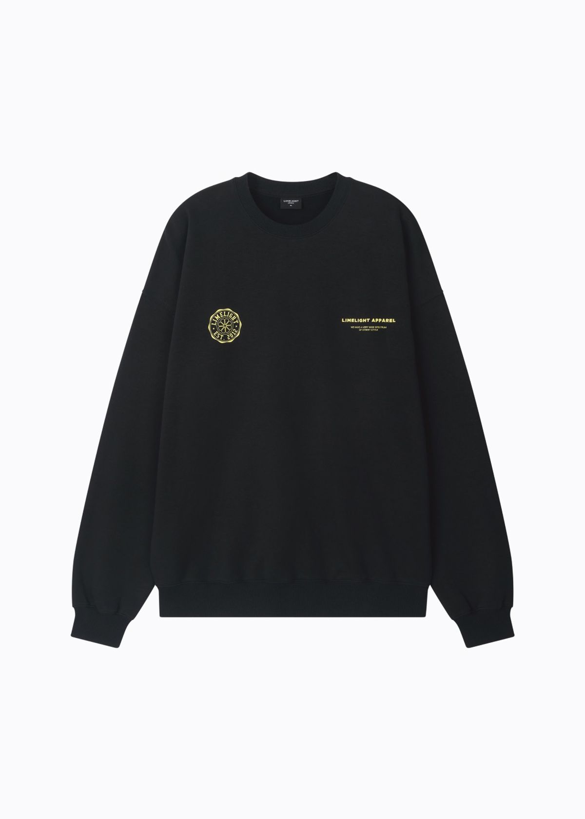 라임라잇 어패럴(LIMELIGHT APPAREL) 어패럴 라임 로고 스웨트셔츠 오버사이즈 (블랙/라임라잇)