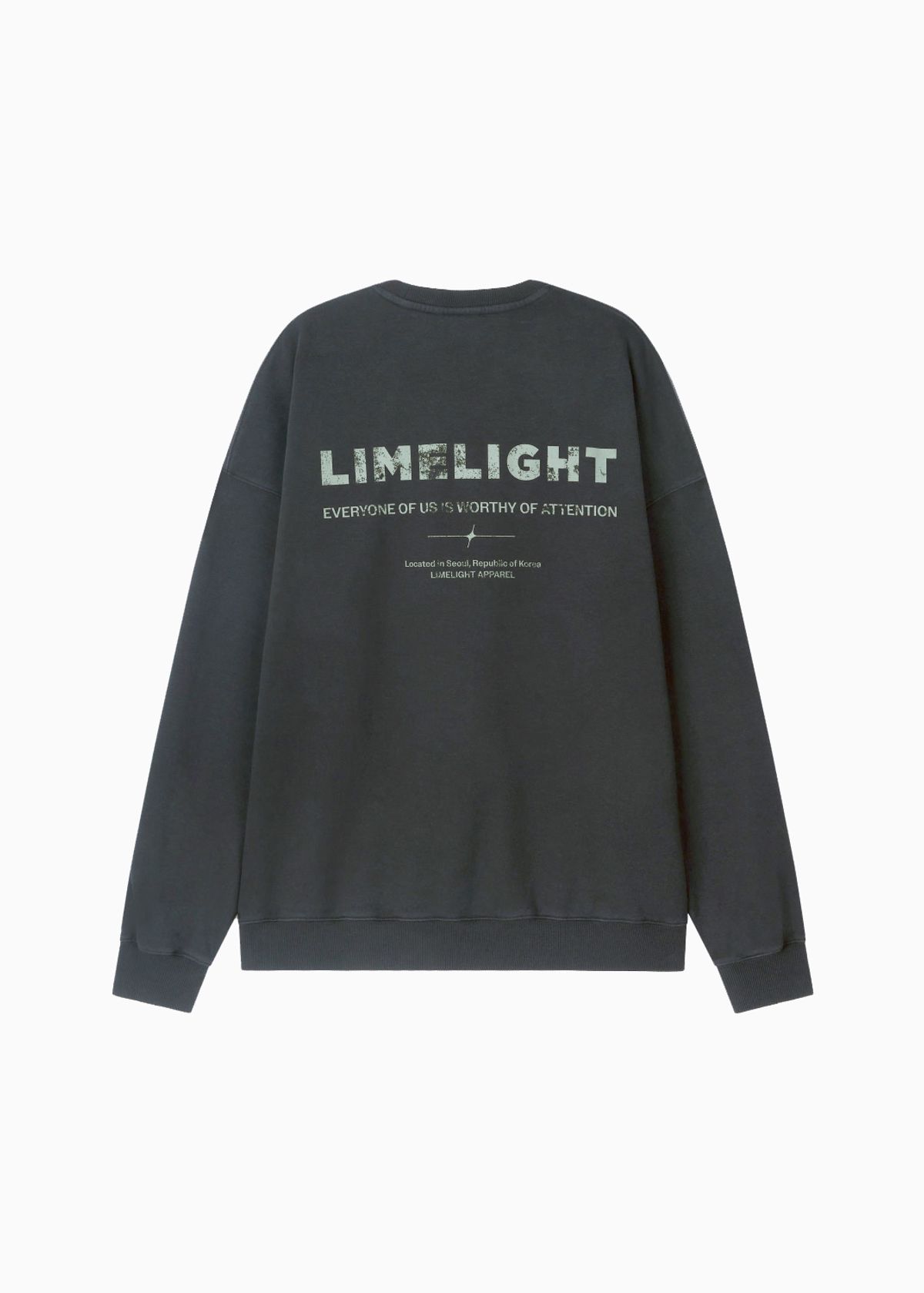 라임라잇 어패럴(LIMELIGHT APPAREL) 어패럴 피그먼트 백 로고 스웨트셔츠 오버사이즈 (블랙/그레이)