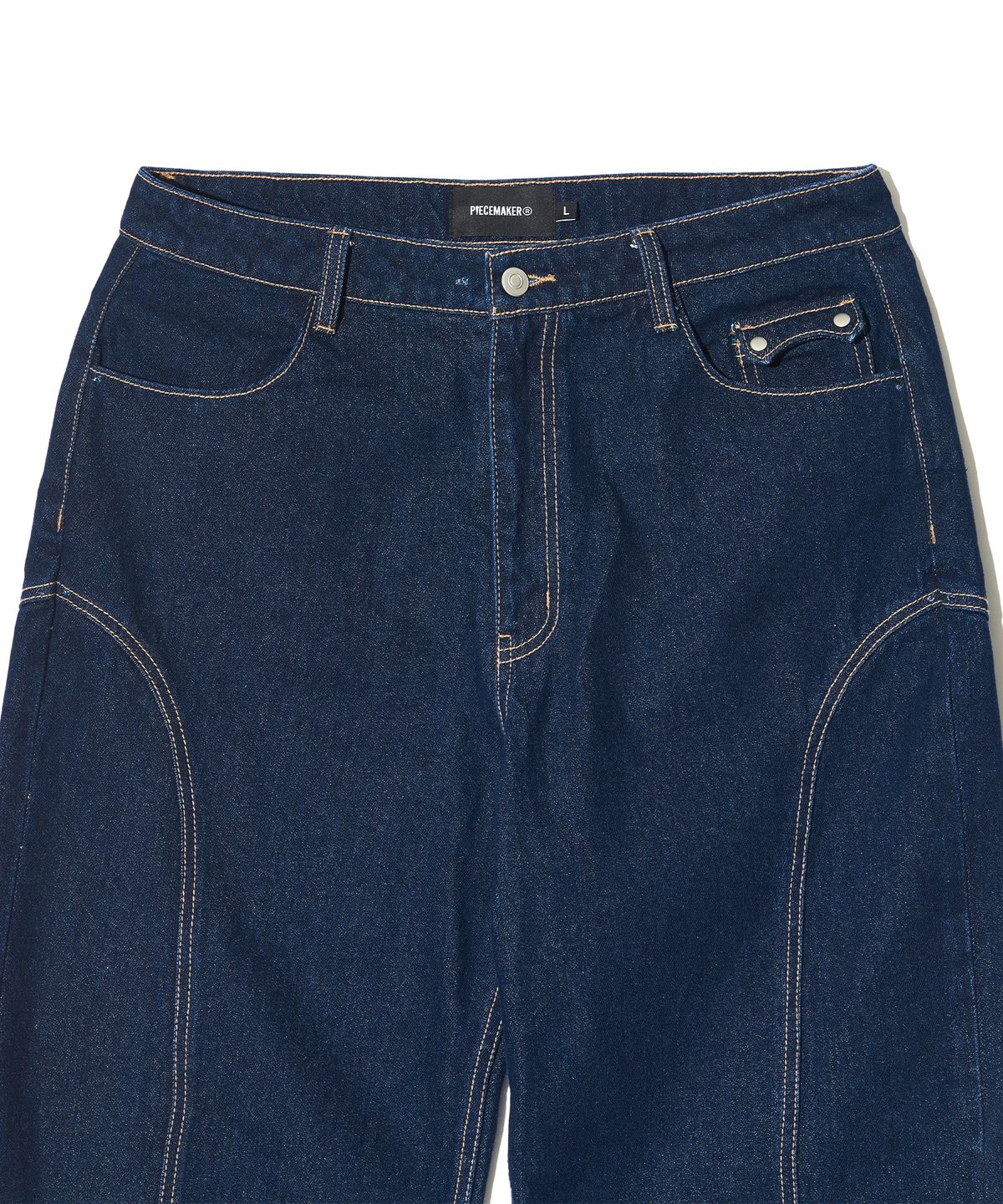 피스메이커(PIECE MAKER) DIVIDE STITCH BALLOON DENIM PANTS (INDIGO)