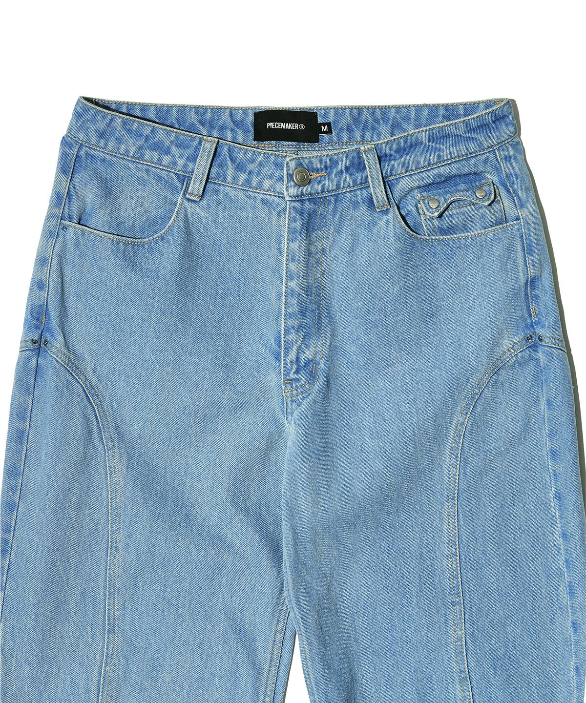 피스메이커(PIECE MAKER) DIVIDE STITCH BALLOON DENIM PANTS (LIGHT INDIGO)