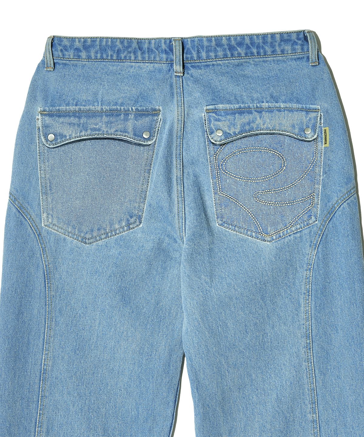 피스메이커(PIECE MAKER) DIVIDE STITCH BALLOON DENIM PANTS (LIGHT INDIGO)