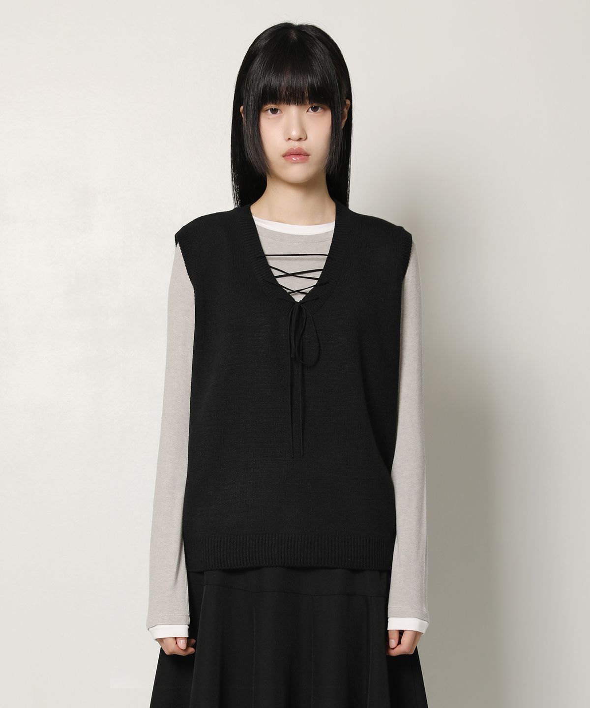피스메이커(PIECE MAKER) LACE UP KNIT VEST (BROWN)