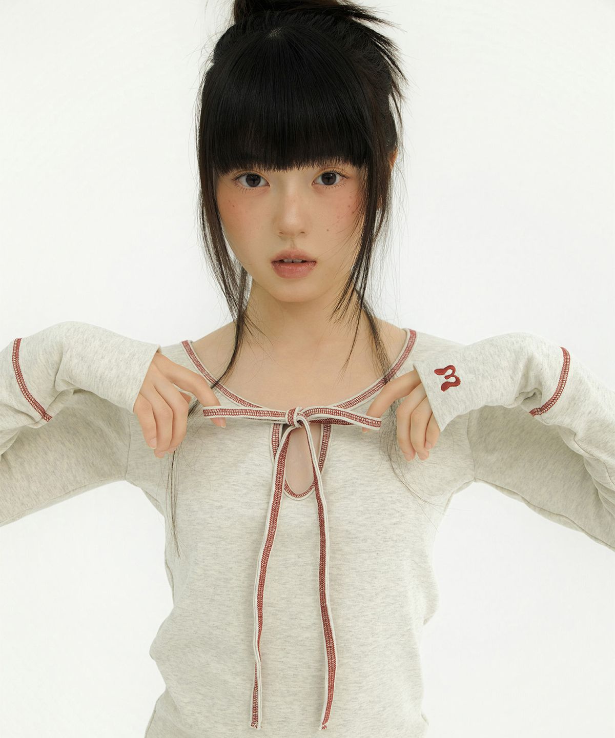 미레코(MIRECO) STITCH RIBBON T OATMEAL