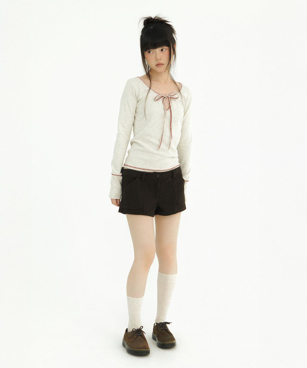 미레코(MIRECO) STITCH RIBBON T OATMEAL