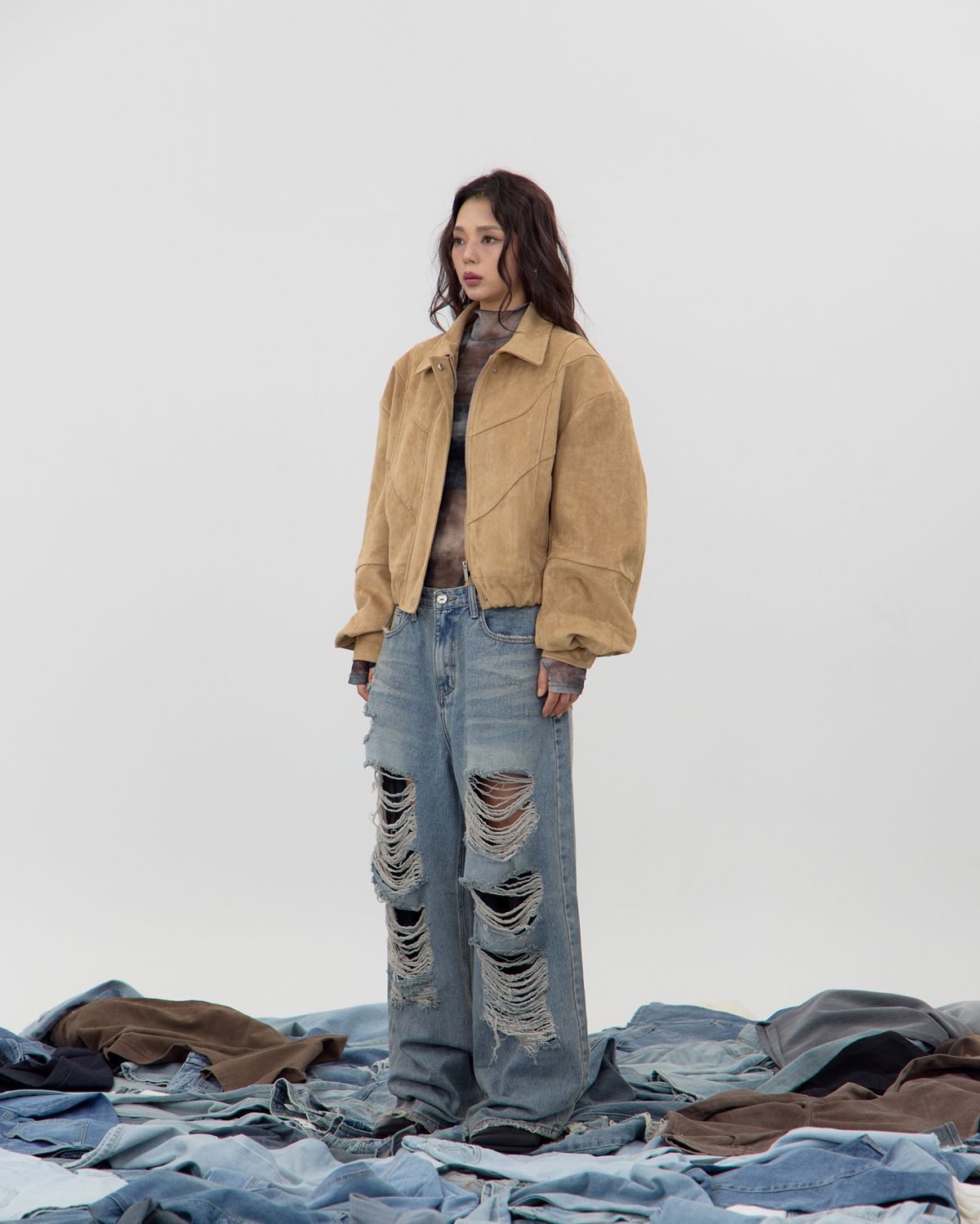 노 엑스트라 터치(NO EXTRA TOUCH) Dust Shell Suede Jacket (Sand) / 25FWJK001SD