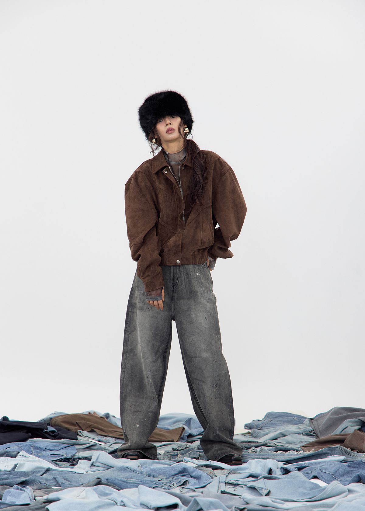노 엑스트라 터치(NO EXTRA TOUCH) Dust Shell Suede Jacket (Deep Brown) / 25FWJK001BR