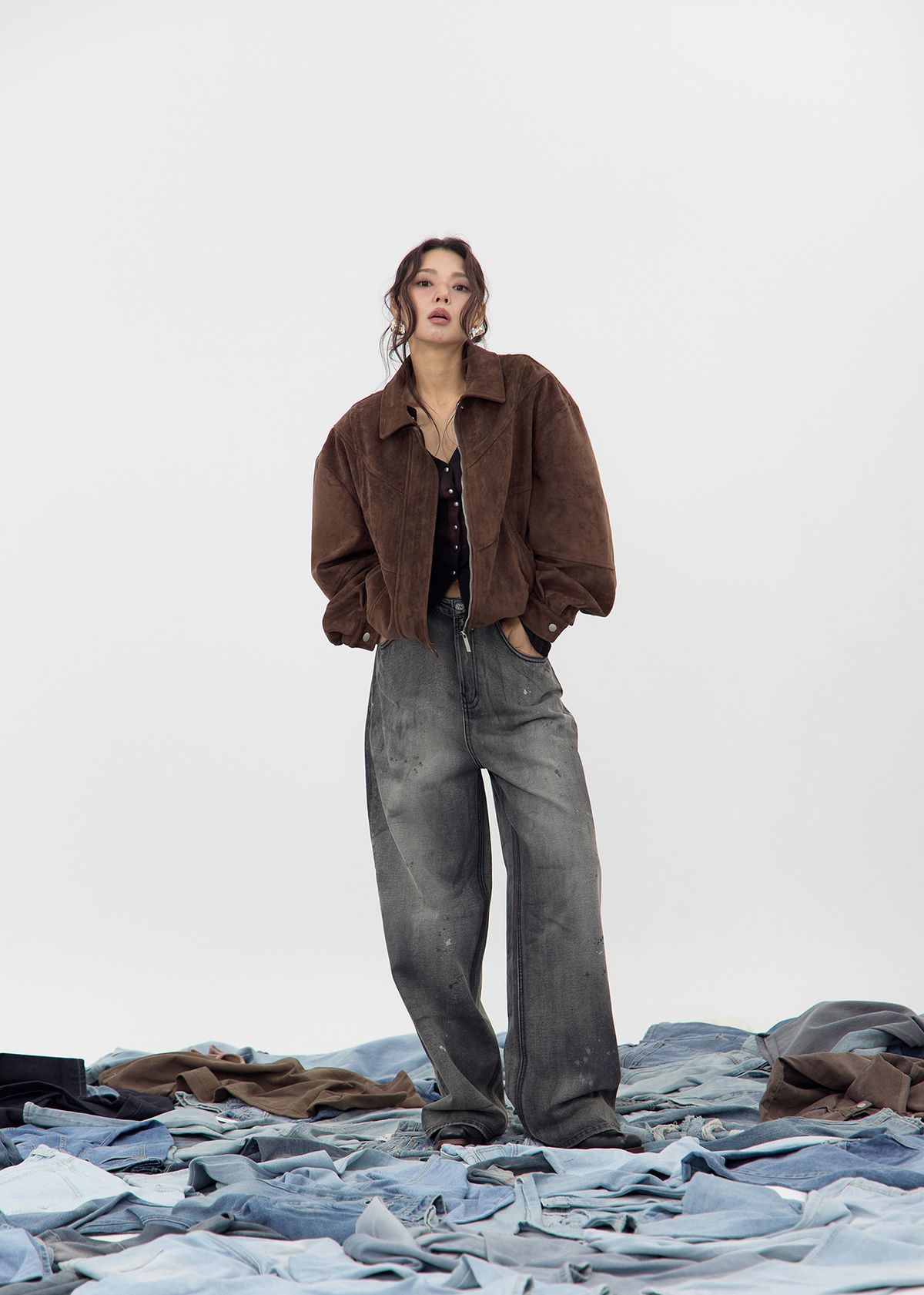 노 엑스트라 터치(NO EXTRA TOUCH) Dust Shell Suede Jacket (Deep Brown) / 25FWJK001BR